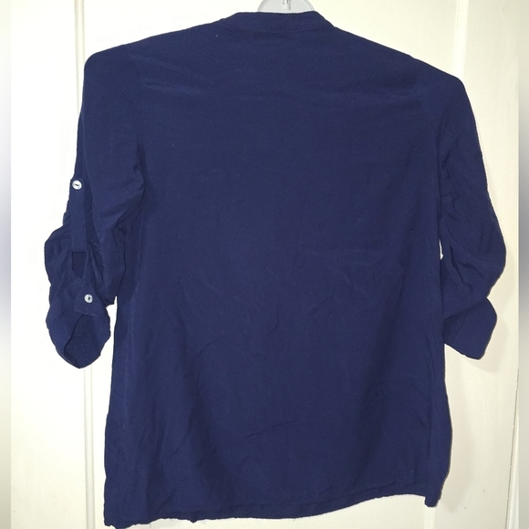 Solitaire Boho Peasant Pullover Embroidered Top Navy Blue Size Medium - Picture 5 of 7